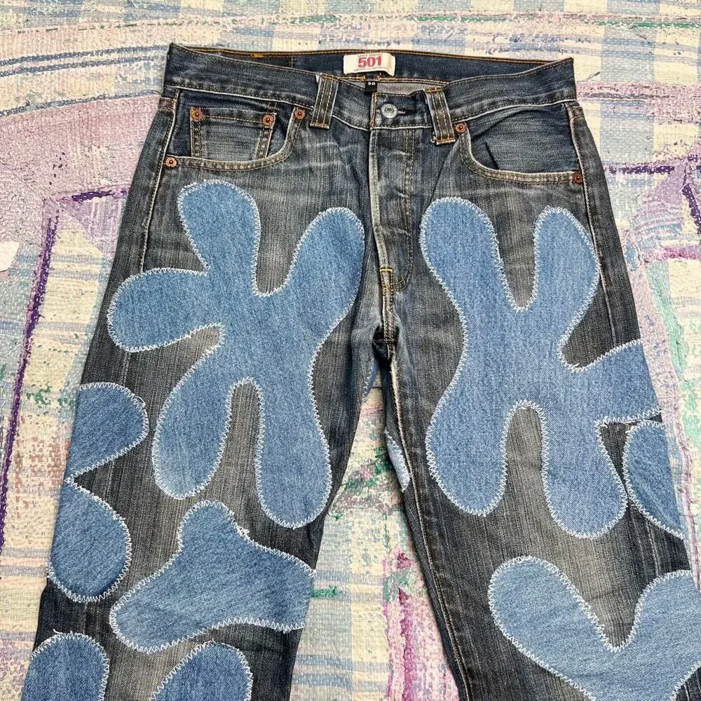 Custom upcycled levis 501 patchwork jeans Size 30x31